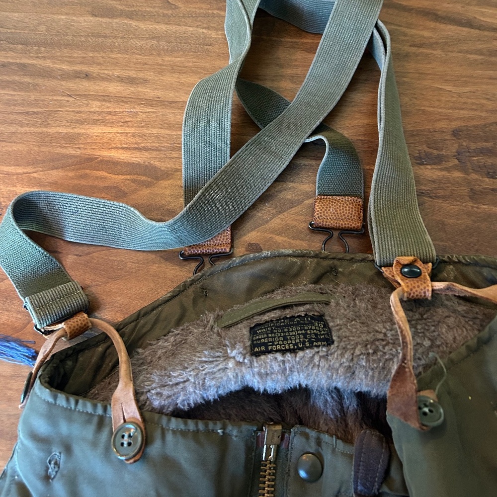 Vintage US ARMY AIR FORCES Flight Pants Mens 30 Green Type A-11 Bomber Shearling - Picture 8 of 17